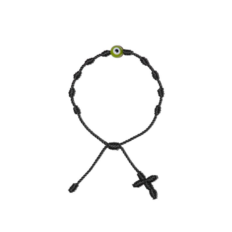 Green Evil Eye Adult Rosary Bracelet (Black String)