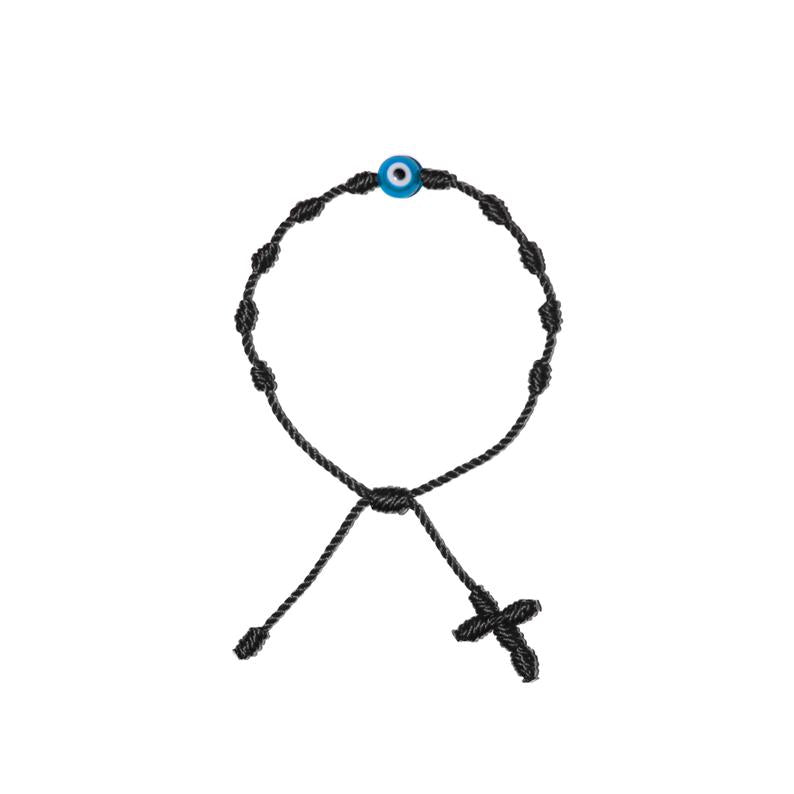 Light Blue Evil Eye Adult Rosary Bracelet (Black String)