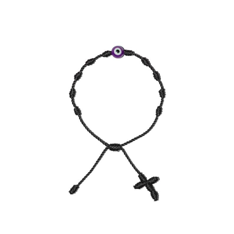 Purple Evil Eye Adult Rosary Bracelet (Black String)