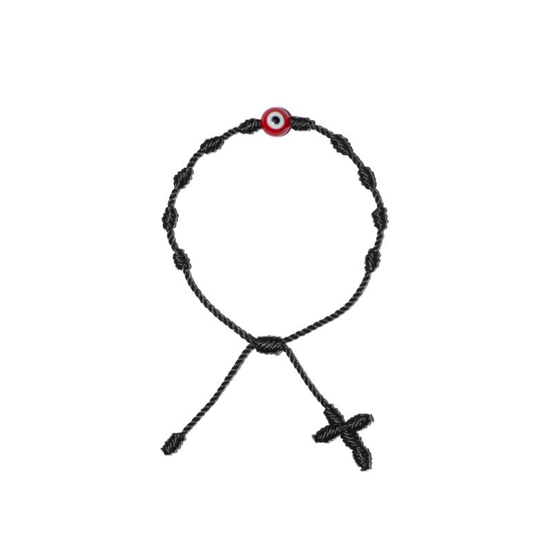 Red Evil Eye Adult Rosary Bracelet (Black String)