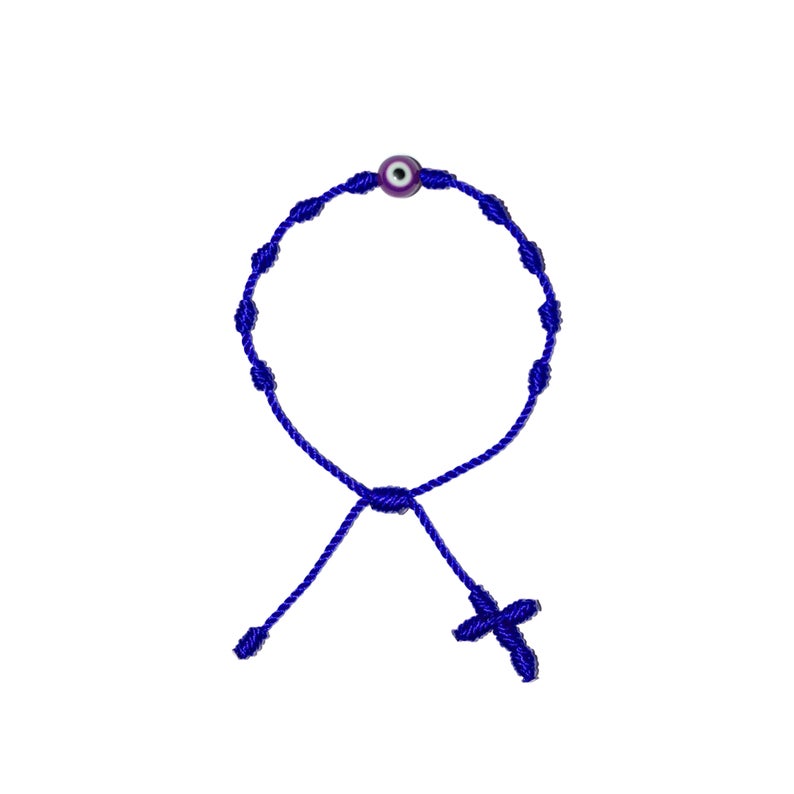 Purple Evil Eye Adult Rosary Bracelet (Blue String)