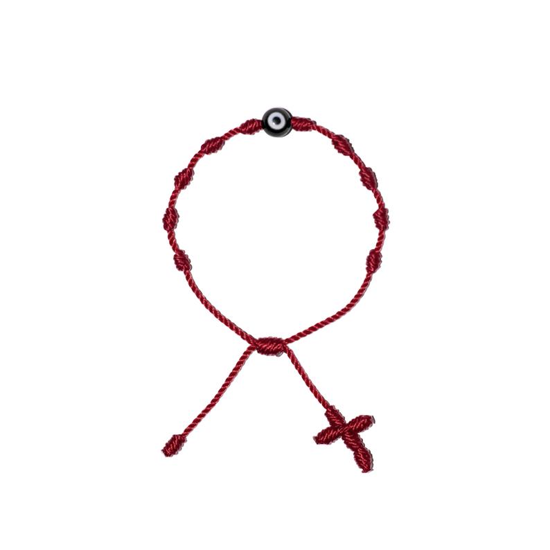 Black Evil Eye Adult Rosary Bracelet (Burgundy String)