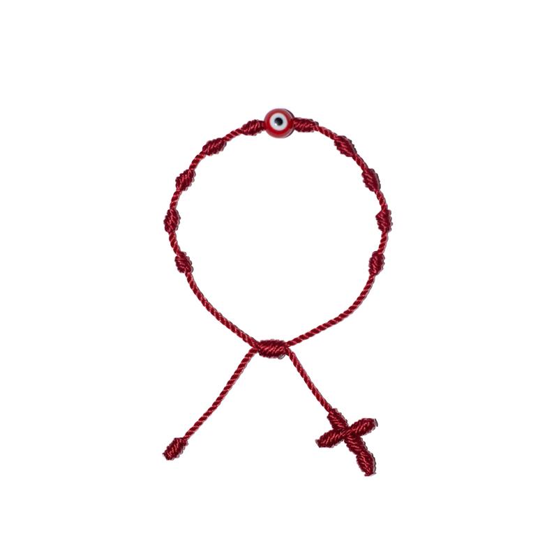 Red Evil Eye Adult Rosary Bracelet (Burgundy String)