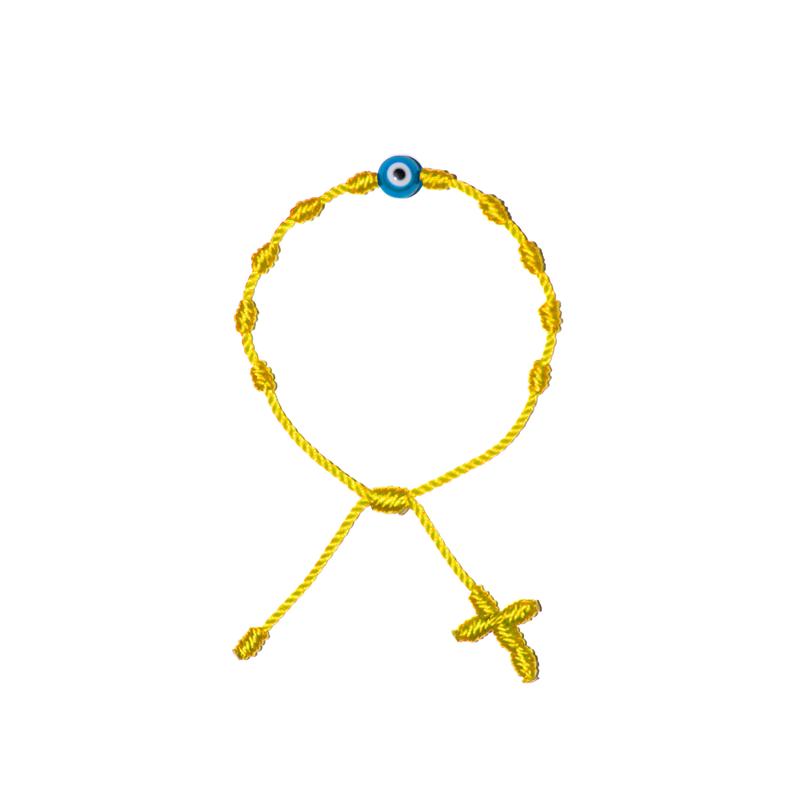 Light Blue Evil Eye Adult Rosary Bracelet (Yellow String)