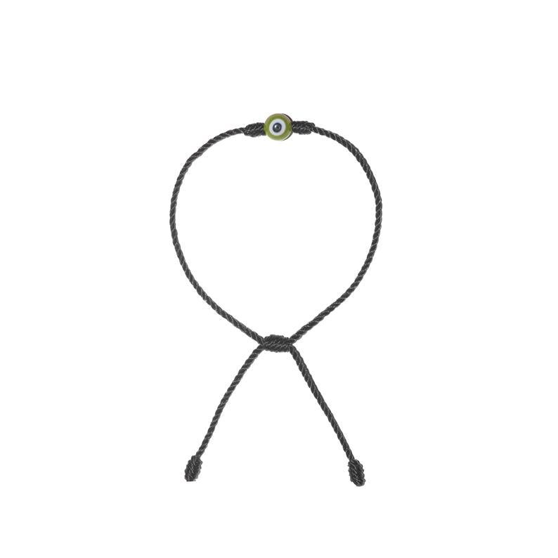 Minimalist Green Evil Eye Bracelet (Black String)