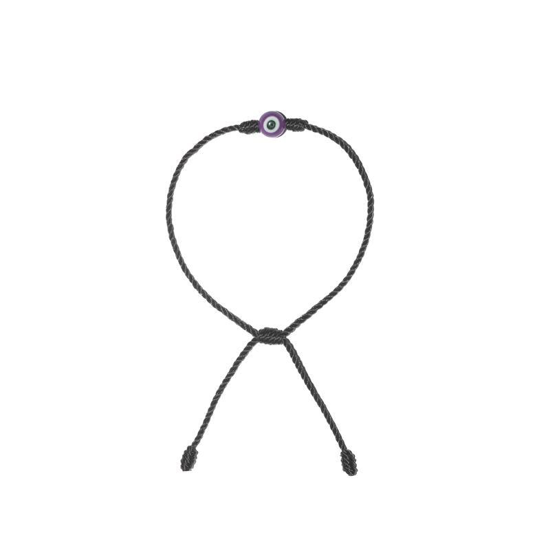 Minimalist Purple Evil Eye Bracelet (Black String)