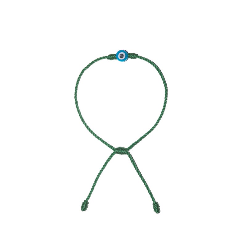 Minimalist Light Blue Evil Eye Bracelet (Green String)