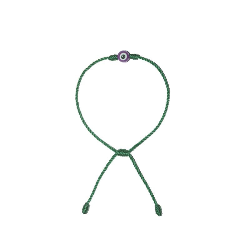 Minimalist Purple Evil Eye Bracelet (Green String)