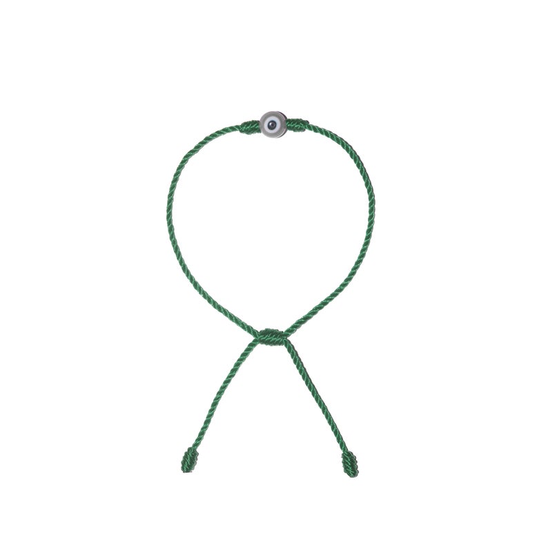 Minimalist White Evil Eye Bracelet (Green String)