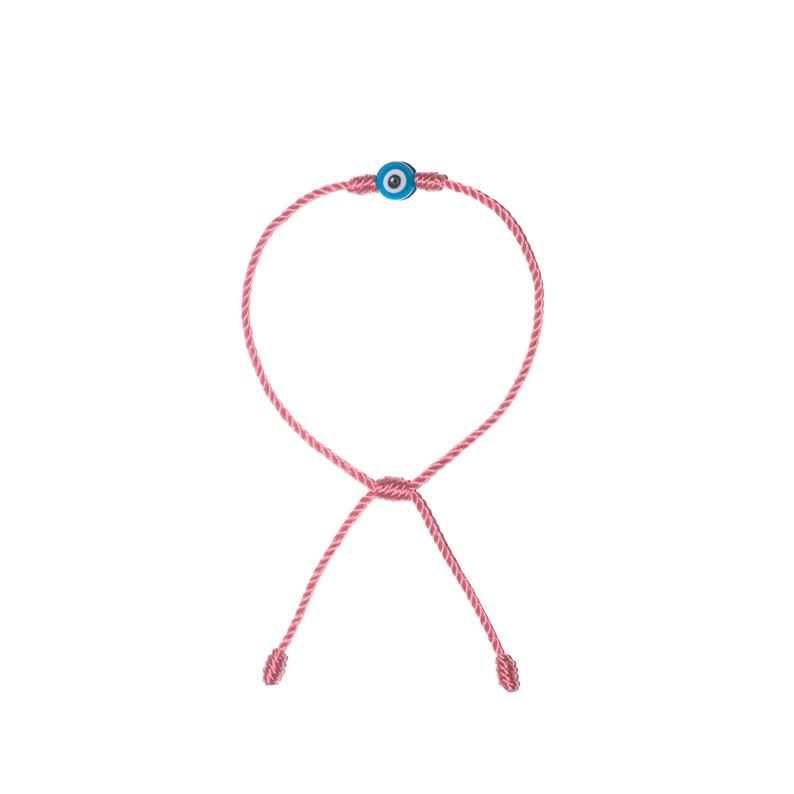 Minimalist Light Blue Evil Eye Bracelet (Pink String)