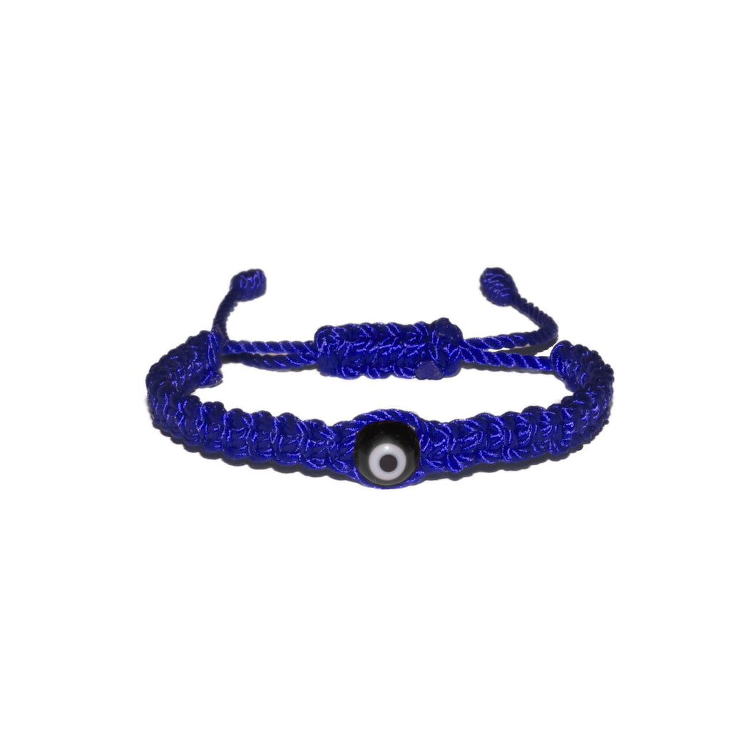 Black Evil Eye Macrame Bracelet (Blue String)