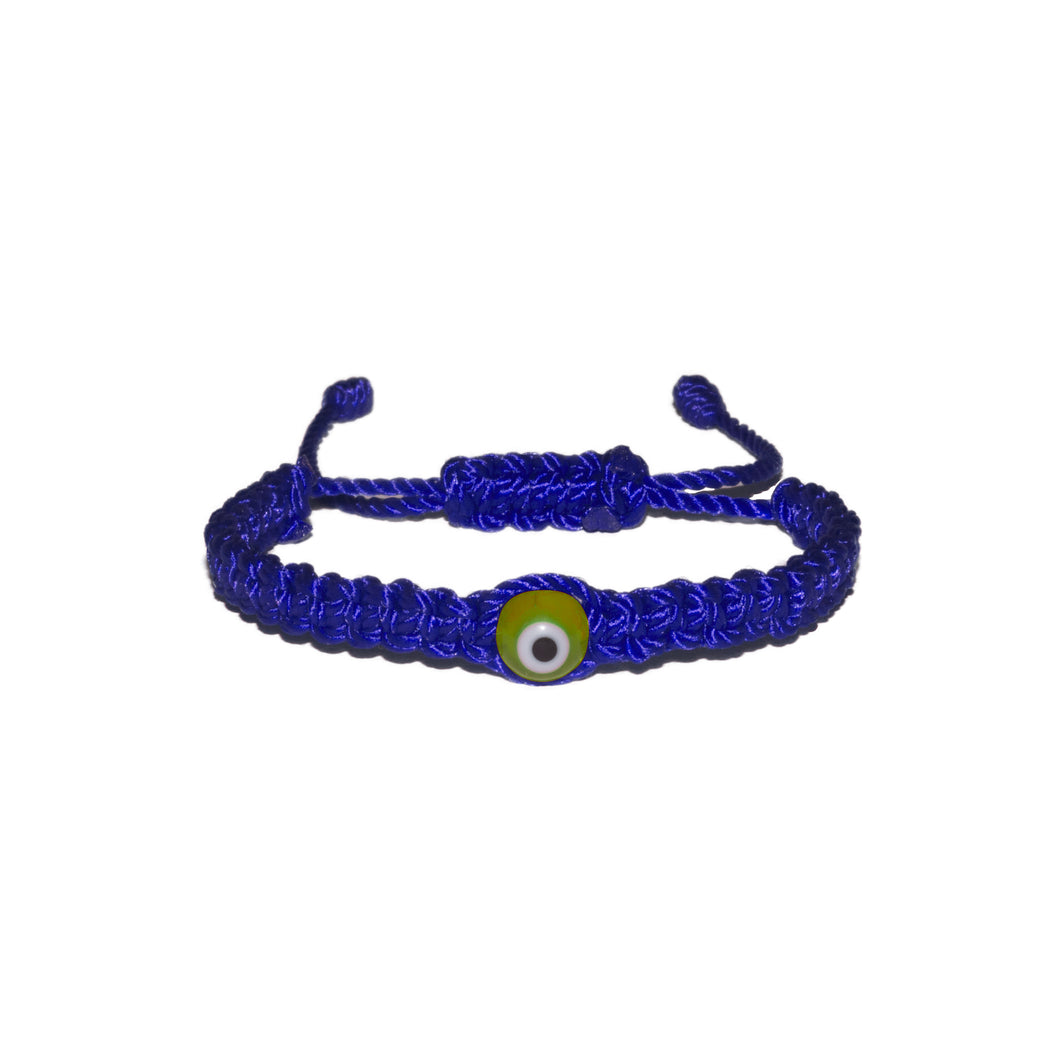 Green Evil Eye Macrame Bracelet (Blue String)