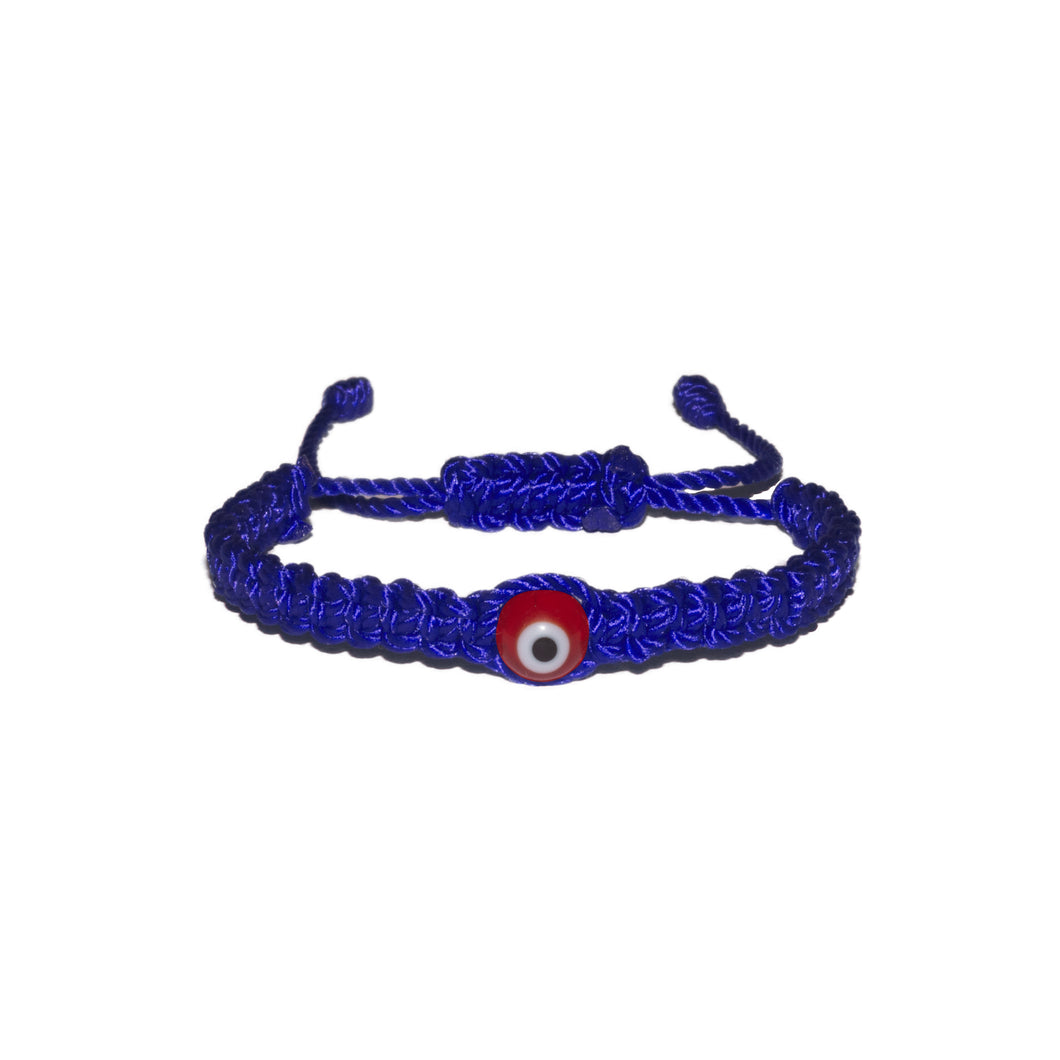 Red Evil Eye Macrame Bracelet (Blue String)