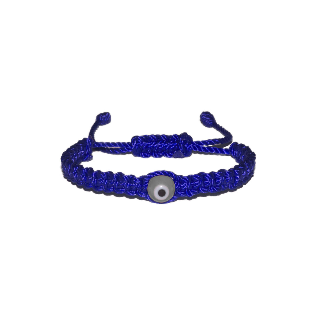 White Evil Eye Macrame Bracelet (Blue String)