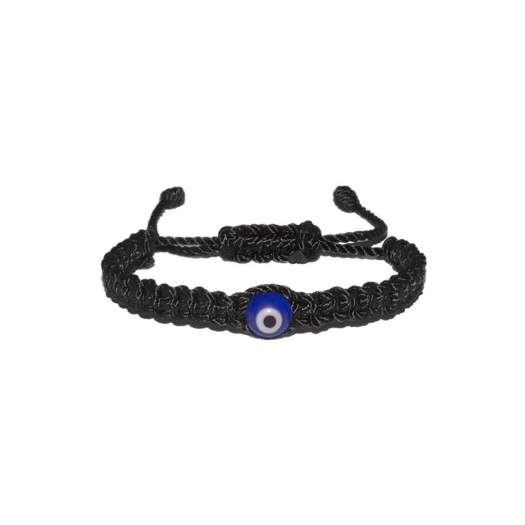 Blue Evil Eye Macrame Bracelet (Black String)