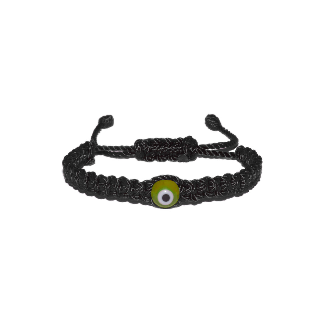 Green Evil Eye Macrame Bracelet (Black String)