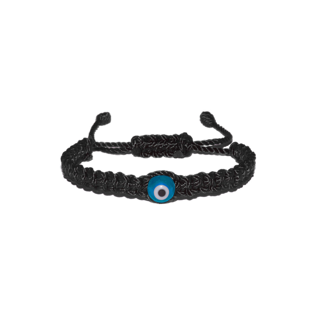 Light Blue Evil Eye Macrame Bracelet (Black String)