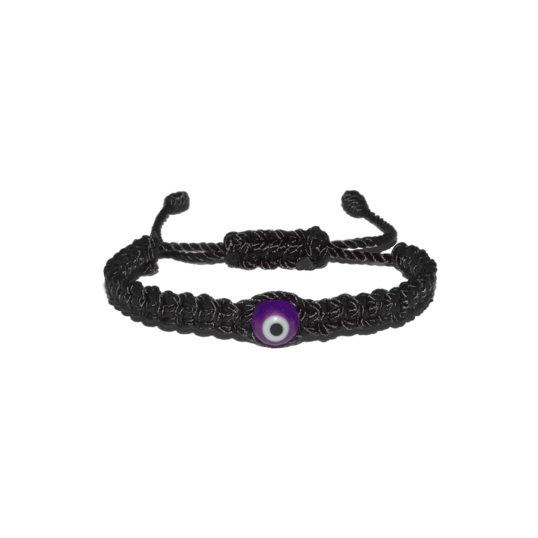 Purple Evil Eye Macrame Bracelet (Black String)