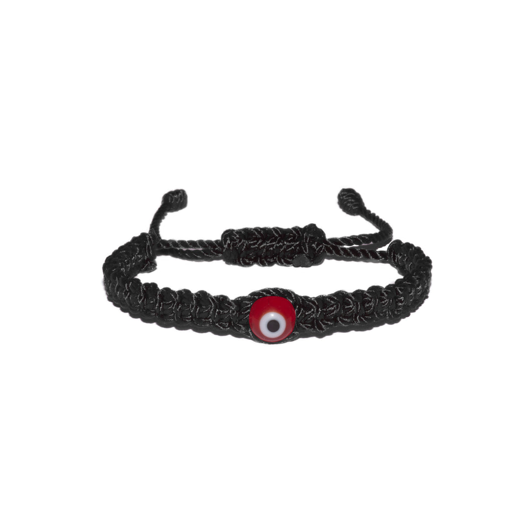 Red Evil Eye Macrame Bracelet (Black String)