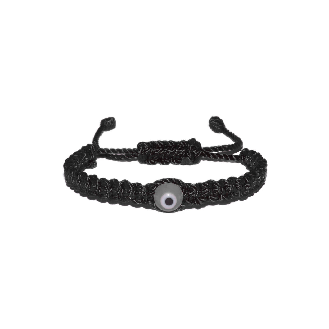 White Evil Eye Macrame Bracelet (Black String)