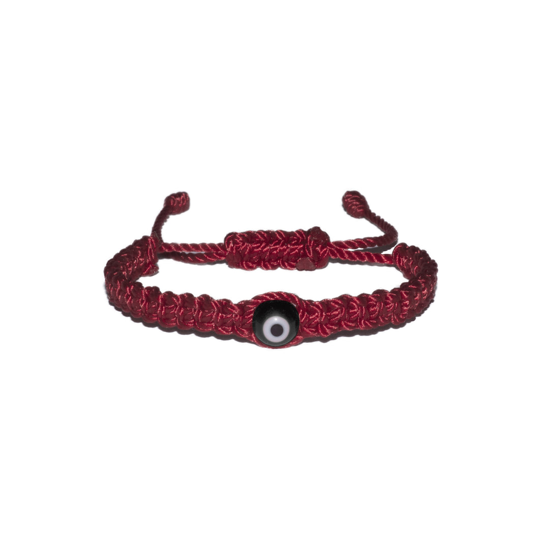 Black Evil Eye Macrame Bracelet (Burgundy String)