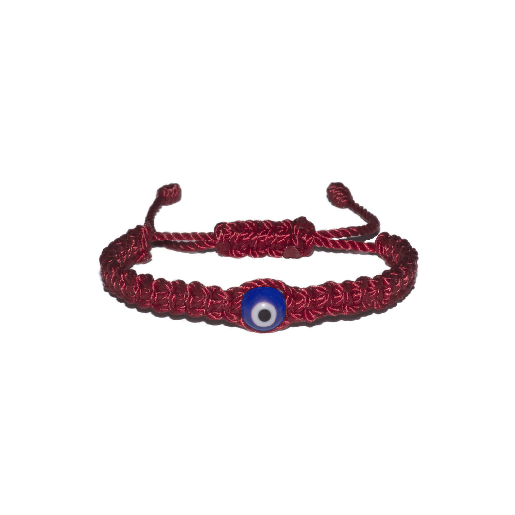 Blue Evil Eye Macrame Bracelet (Burgundy String)