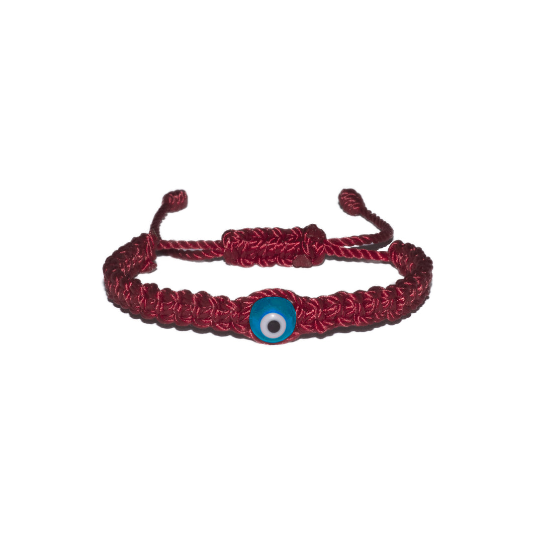 Light Blue Evil Eye Macrame Bracelet (Burgundy String)