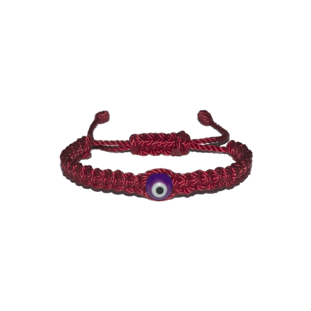 Purple Evil Eye Macrame Bracelet (Burgundy String)