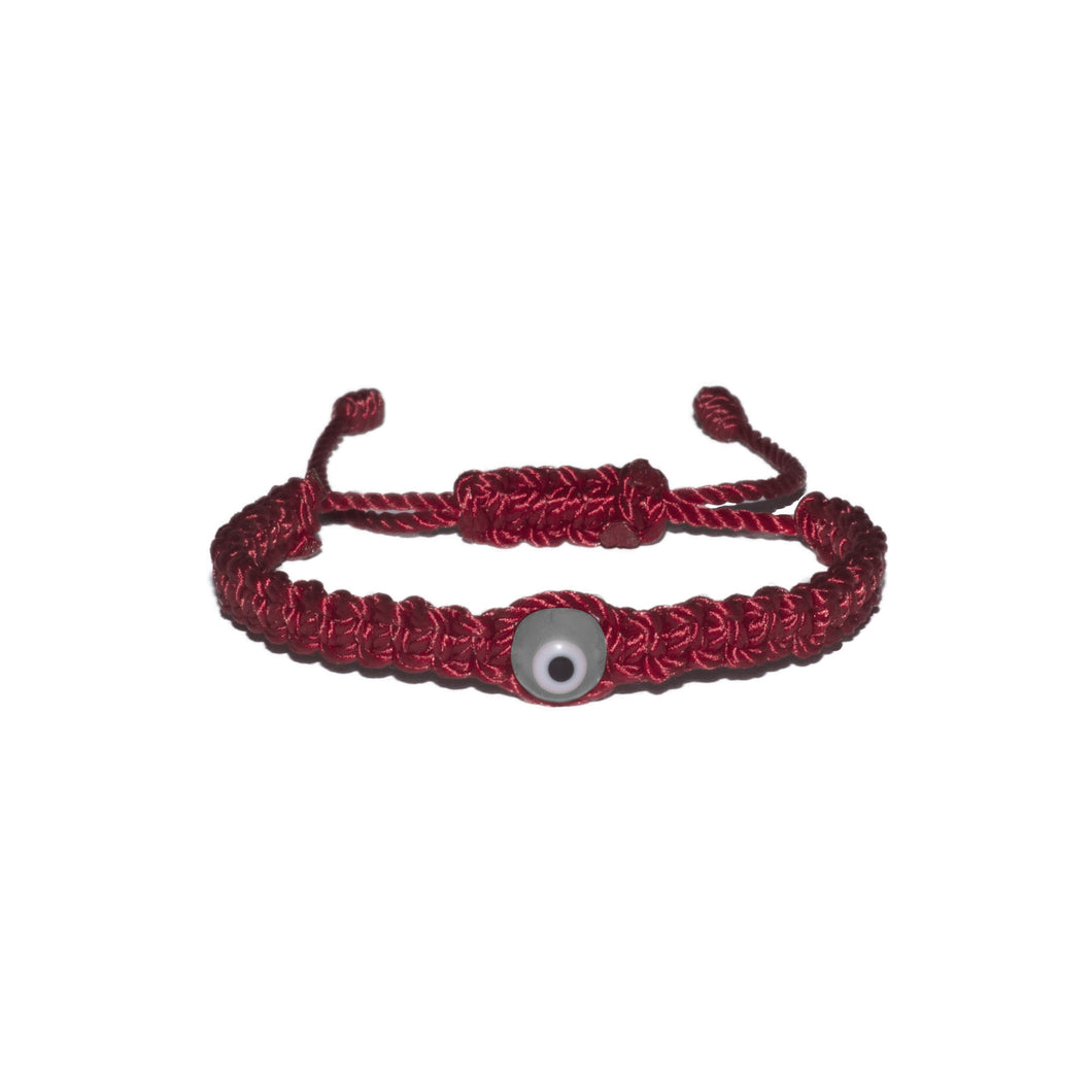 White Evil Eye Macrame Bracelet (Burgundy String)