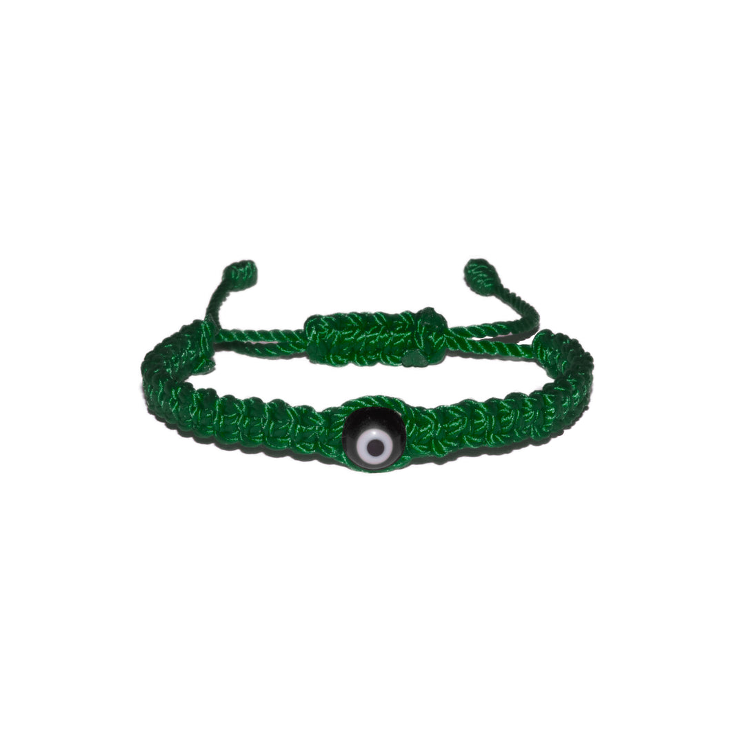 Black Evil Eye Macrame Bracelet (Green String)