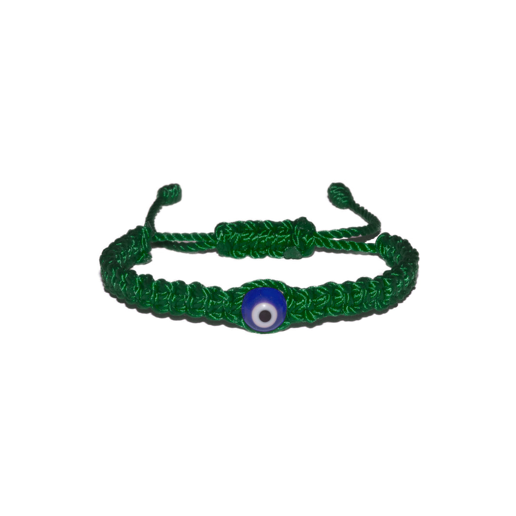 Blue Evil Eye Macrame Bracelet (Green String)