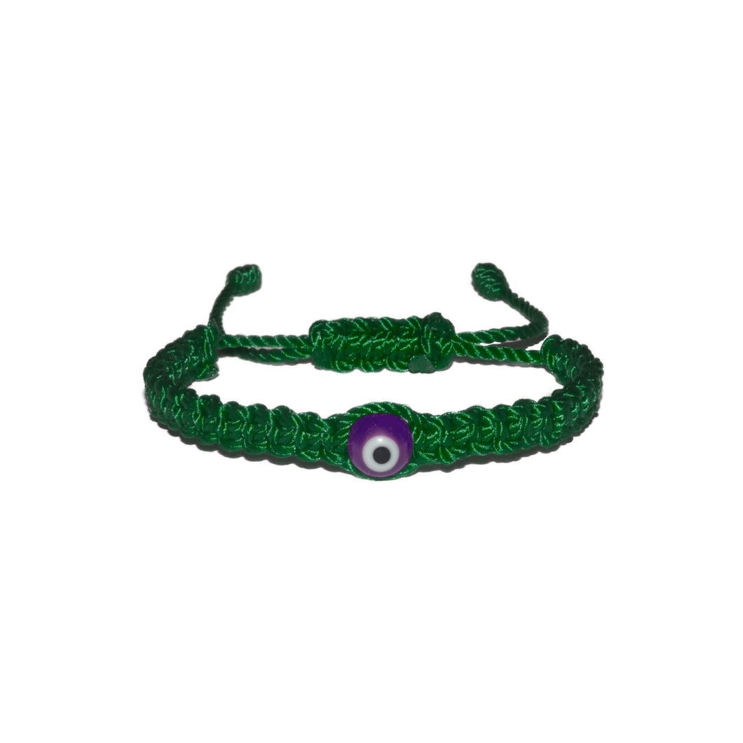 Purple Evil Eye Macrame Bracelet (Green String)