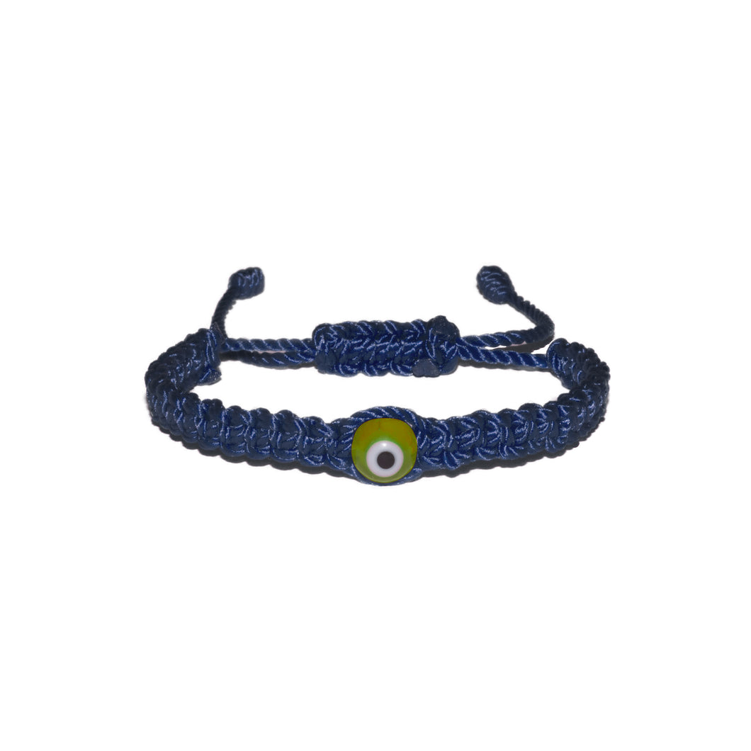 Green Evil Eye Macrame Bracelet (Navy String)