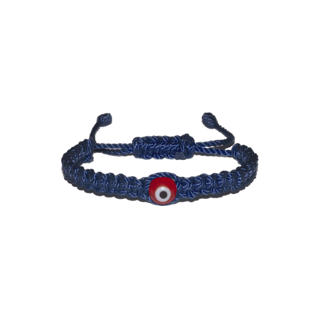 Red Evil Eye Macrame Bracelet (Navy String)