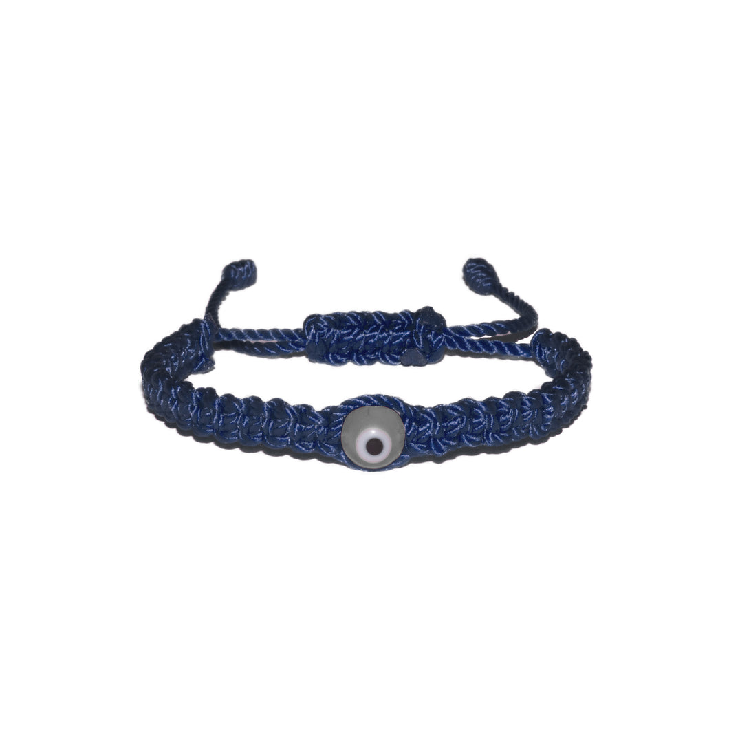 White Evil Eye Macrame Bracelet (Navy String)