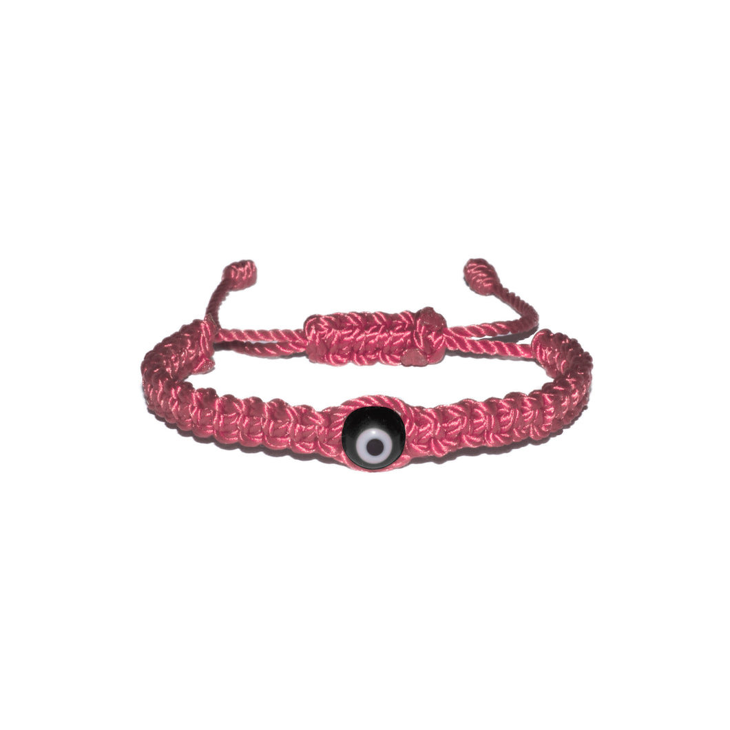 Black Evil Eye Macrame Bracelet (Pink String)