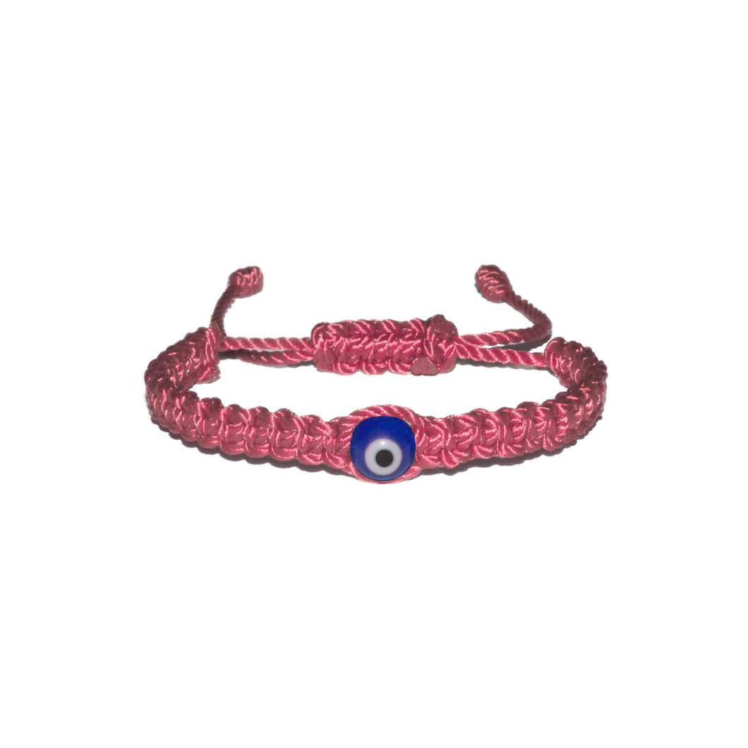 Blue Evil Eye Macrame Bracelet (Pink String)