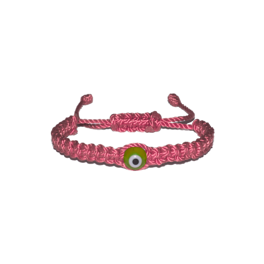 Green Evil Eye Macrame Bracelet (Pink String)