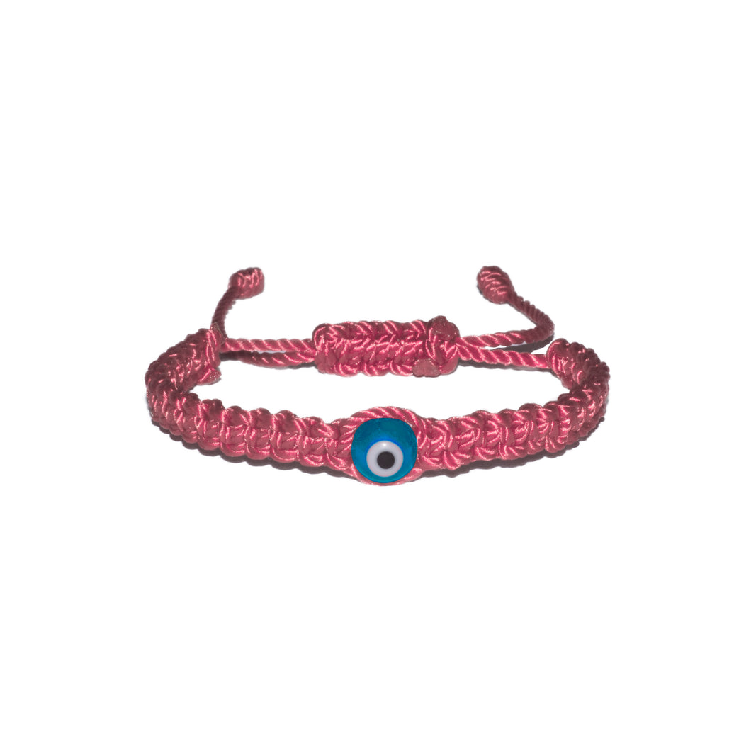 Light Blue Evil Eye Macrame Bracelet (Pink String)