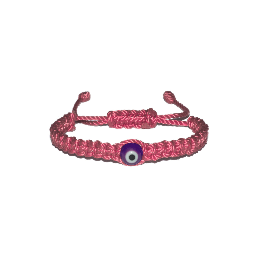 Purple Evil Eye Macrame Bracelet (Pink String)