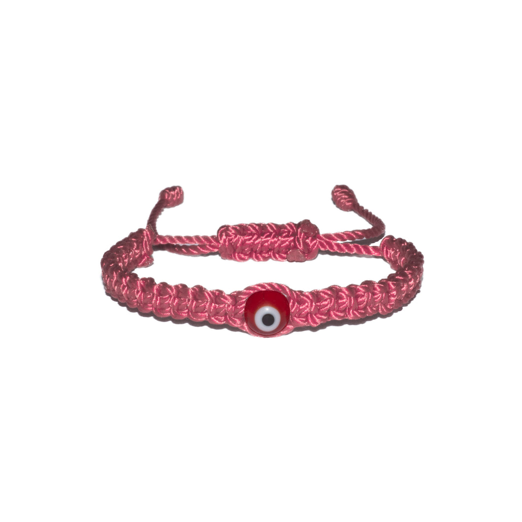 Red Evil Eye Macrame Bracelet (Pink String)