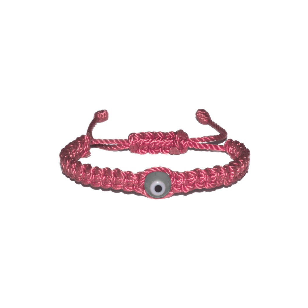 White Evil Eye Macrame Bracelet (Pink String)