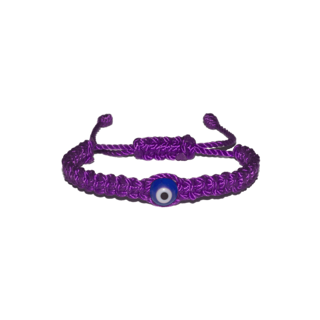 Blue Evil Eye Macrame Bracelet (Purple String)