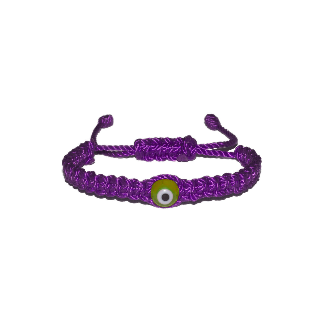 Green Evil Eye Macrame Bracelet (Purple String)