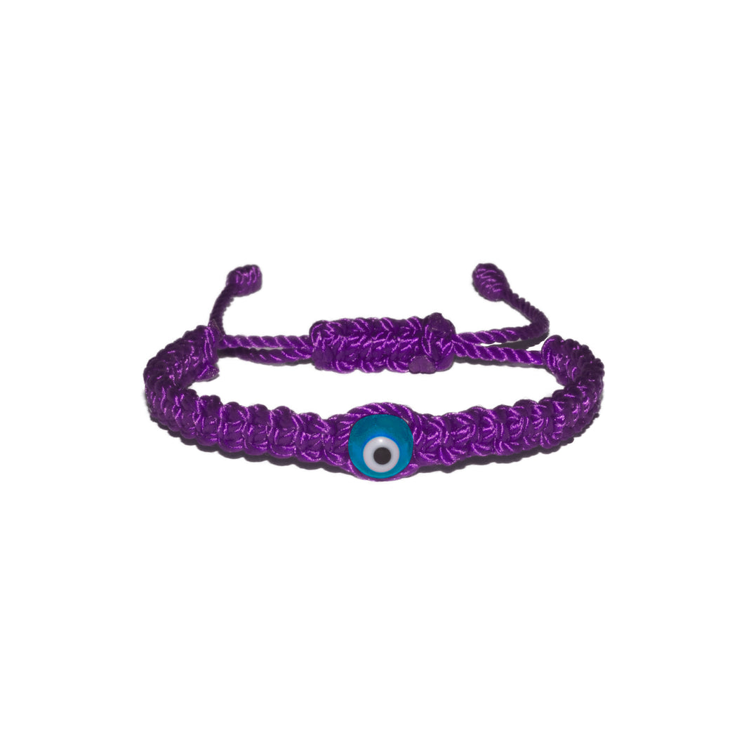 Light Blue Evil Eye Macrame Bracelet (Purple String)