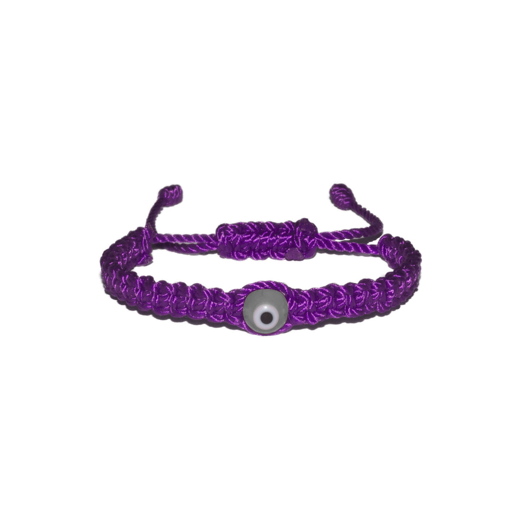 White Evil Eye Macrame Bracelet (Purple String)