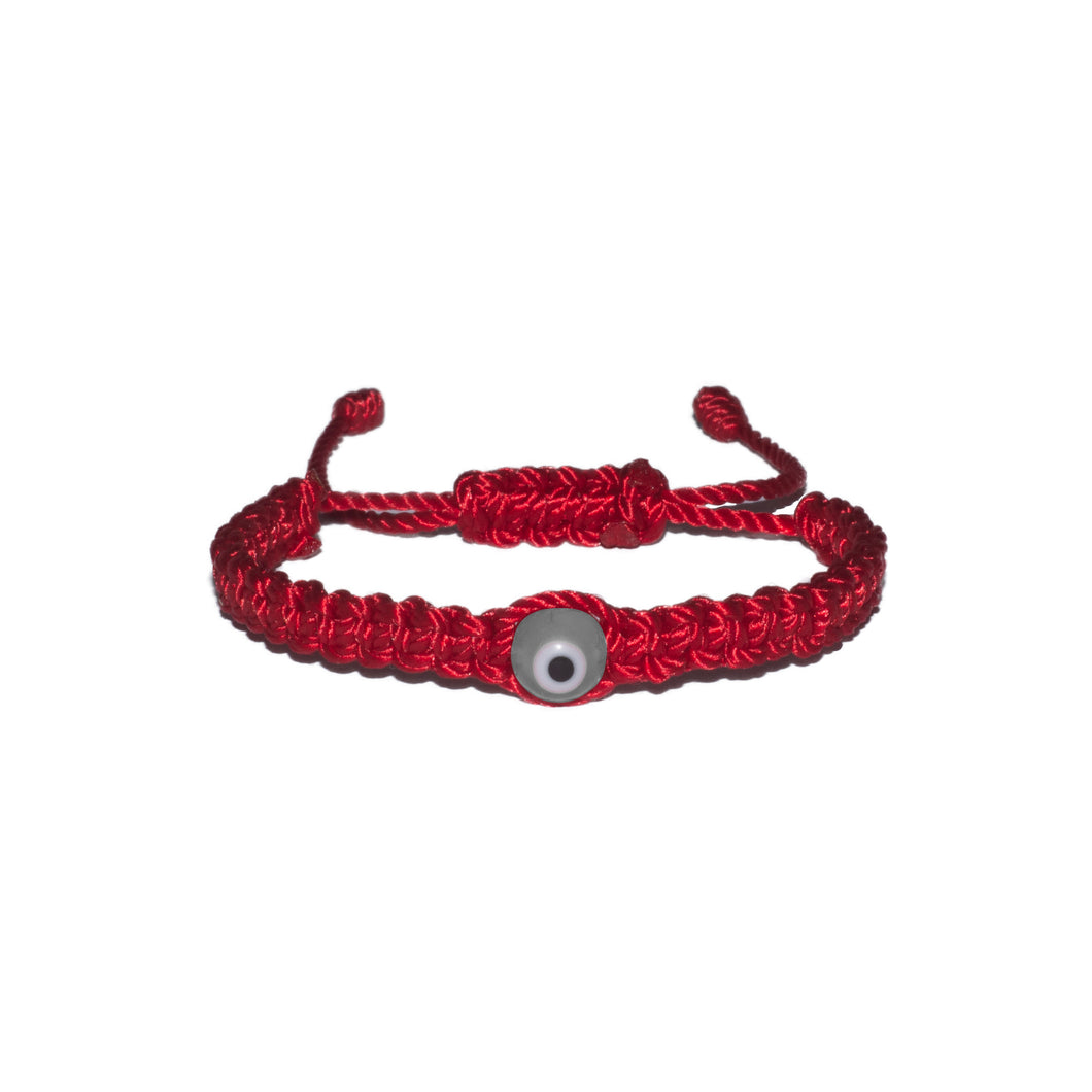 White Evil Eye Macrame Bracelet (Red String)