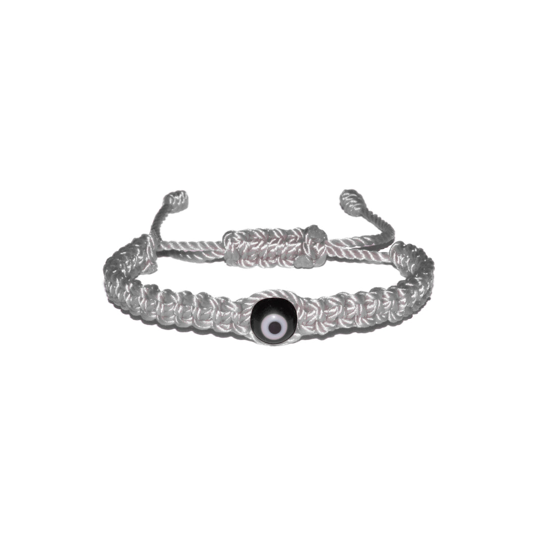 Black Evil Eye Macrame Bracelet (White String)