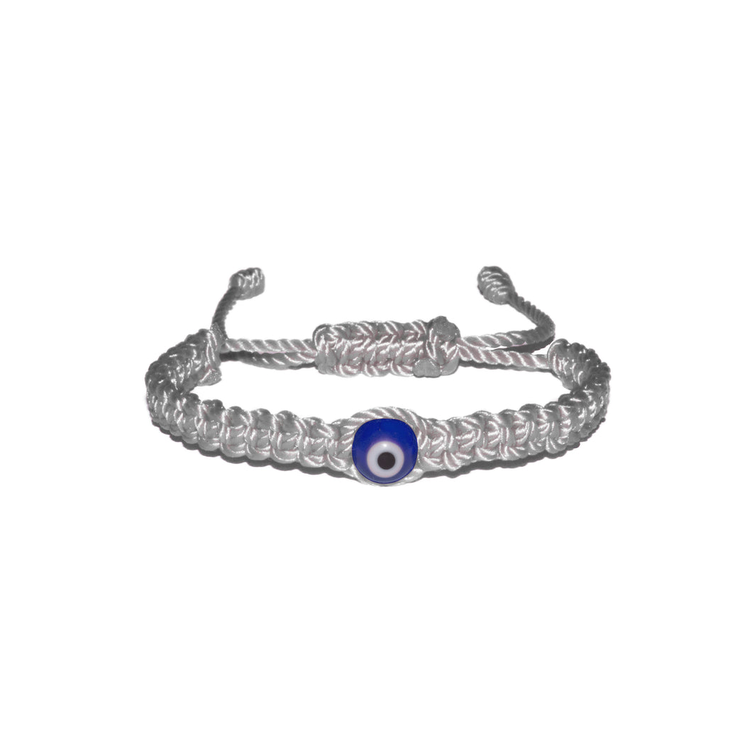 Blue Evil Eye Macrame Bracelet (White String)