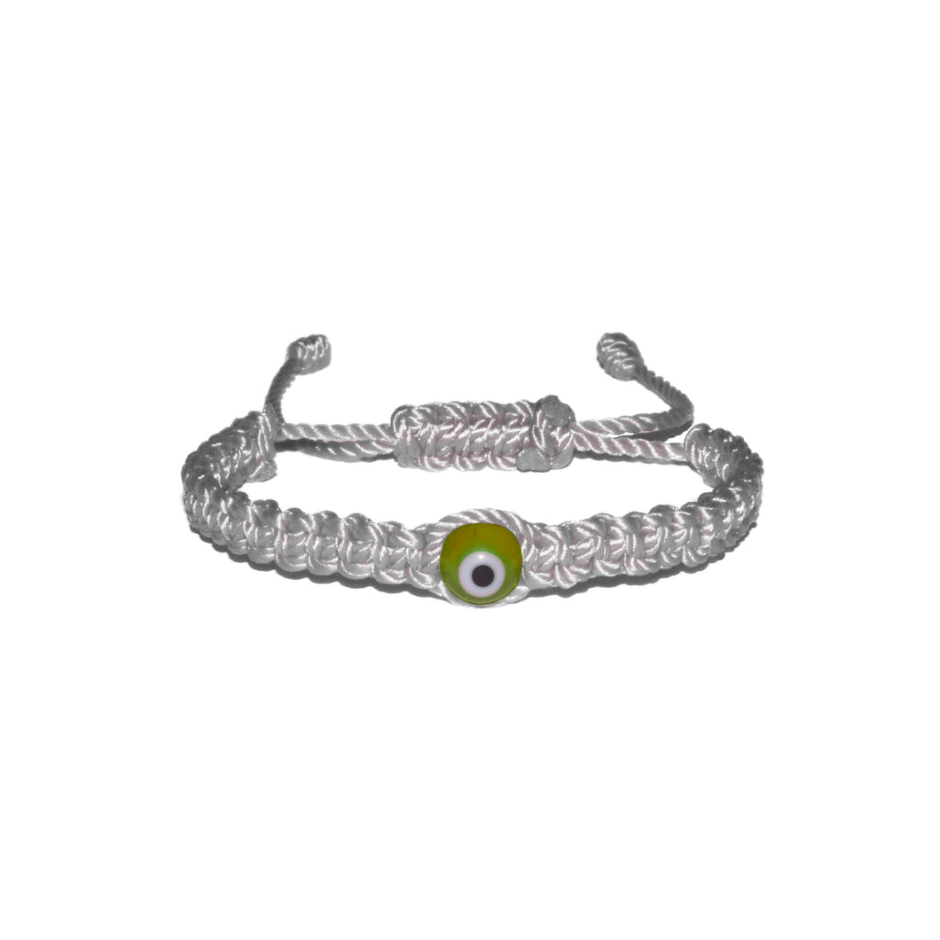 Green Evil Eye Macrame Bracelet (White String)